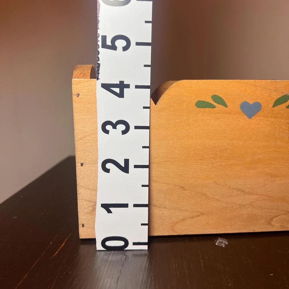 Wooden Napkin Holder Rustic Farmhouse Mail Organizer Country Blue Heart Folk Art